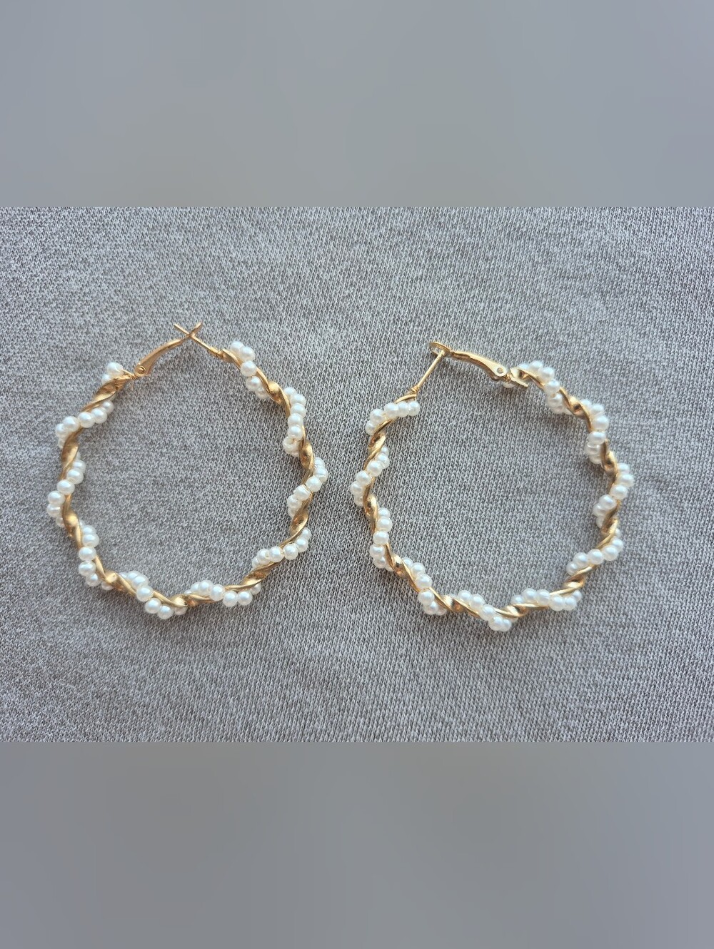 Gold Pearl-Twist Hoop Earrings - Women Jewelry
